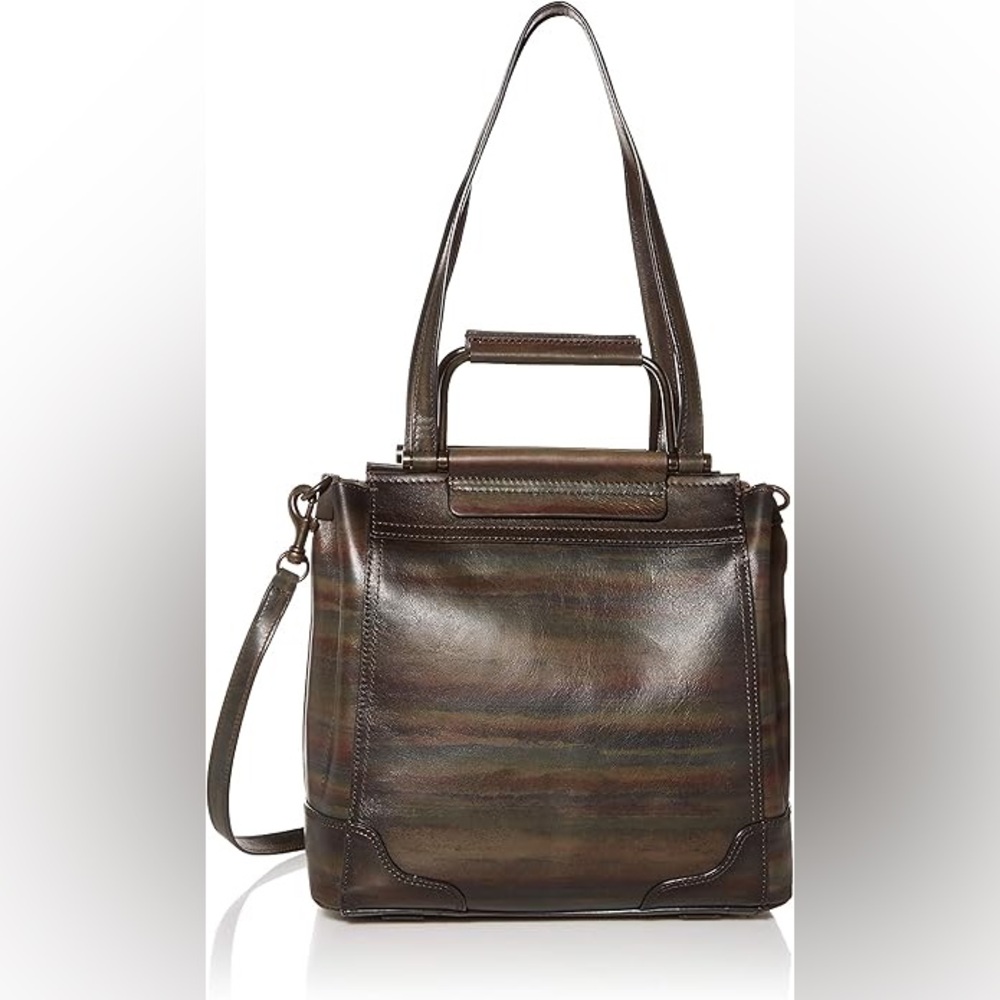 Frye Charlie Simple Tote Brown Striped Large Leather Shoulder Bag Purse